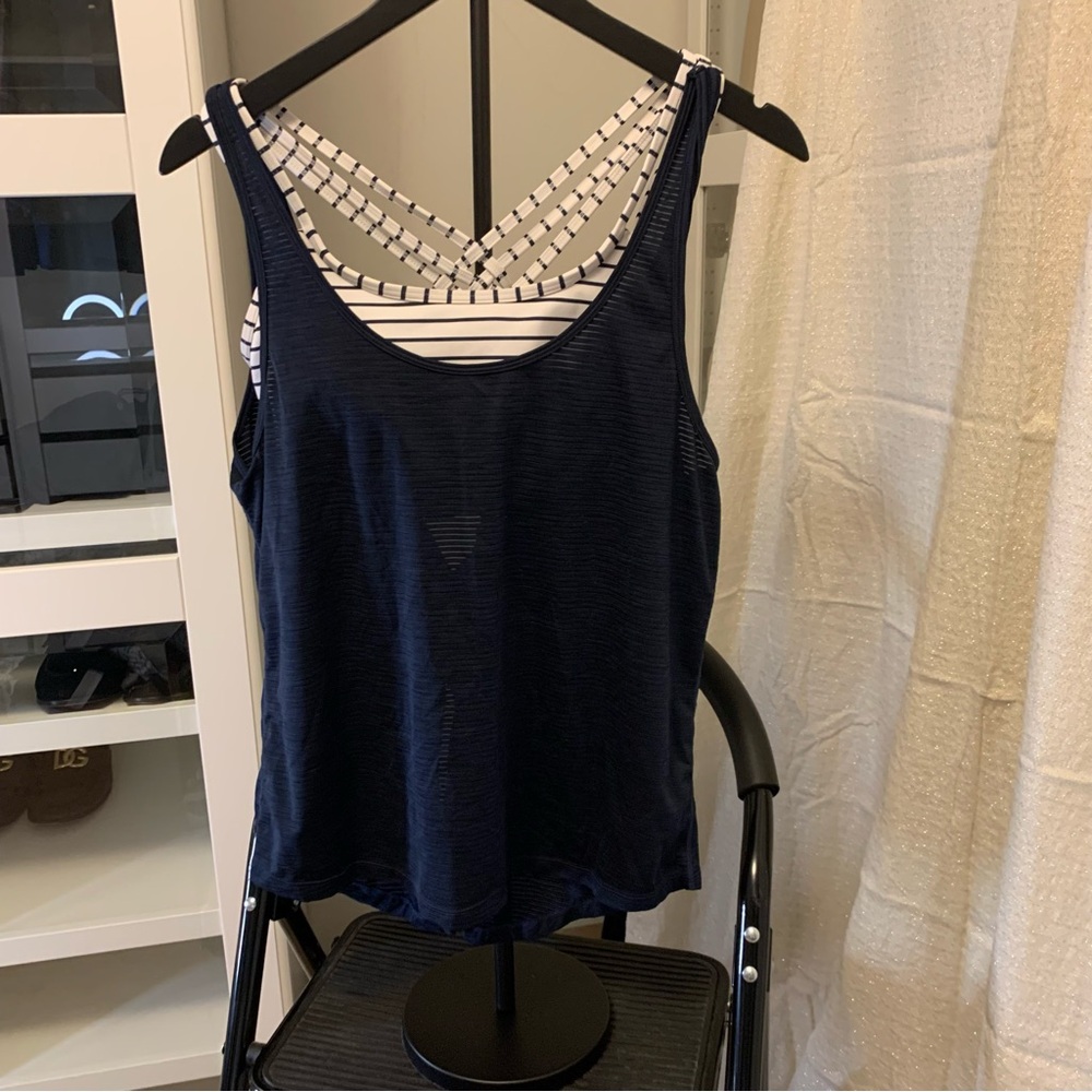 Blue and White Sleeveless Backless Tank Top